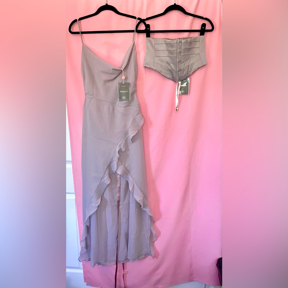 Alexandria w/ Corset House of CB Dress Vienne Lavender Gray Flowy Purple Medium